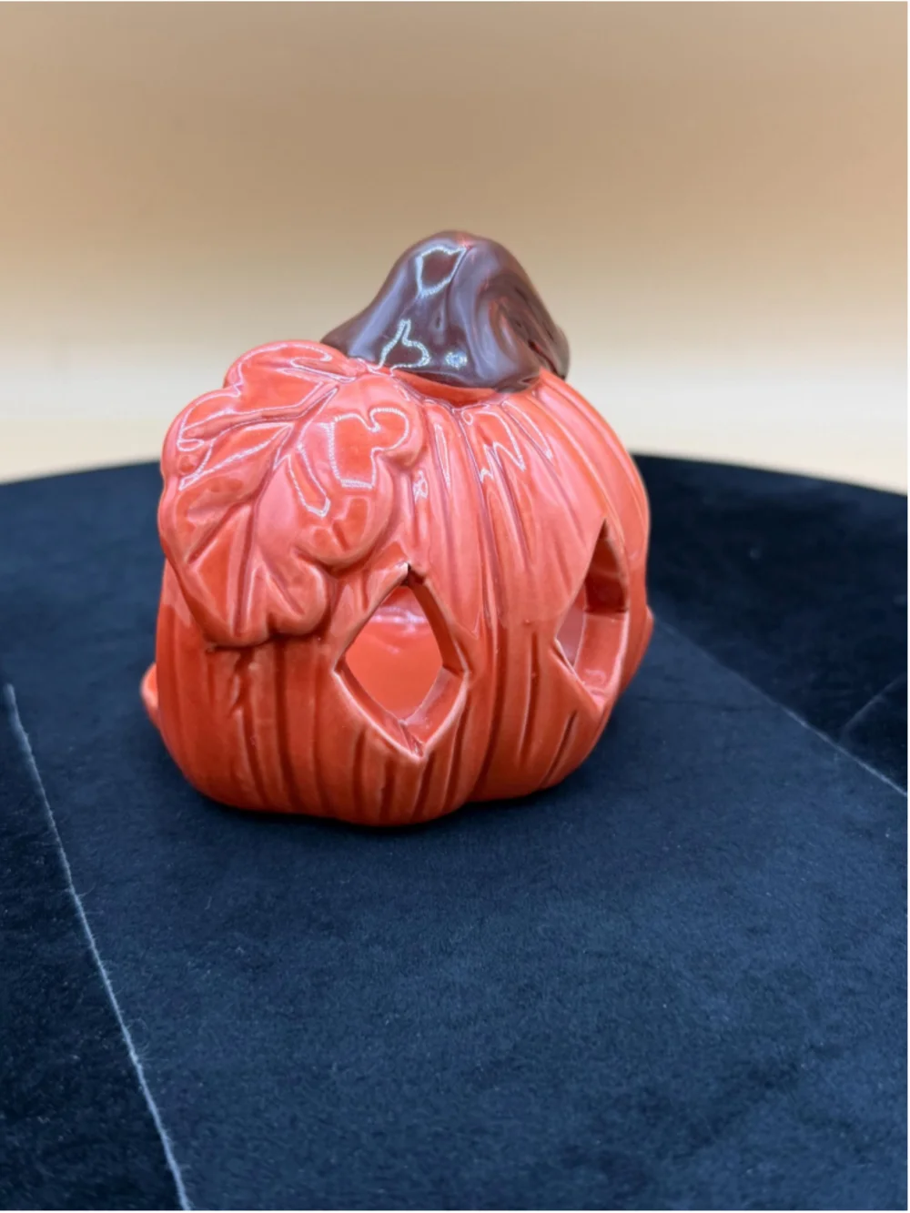 Ceramic Pumpkin Tealight Candle Holder Luminary Orange Brown Fall Halloween